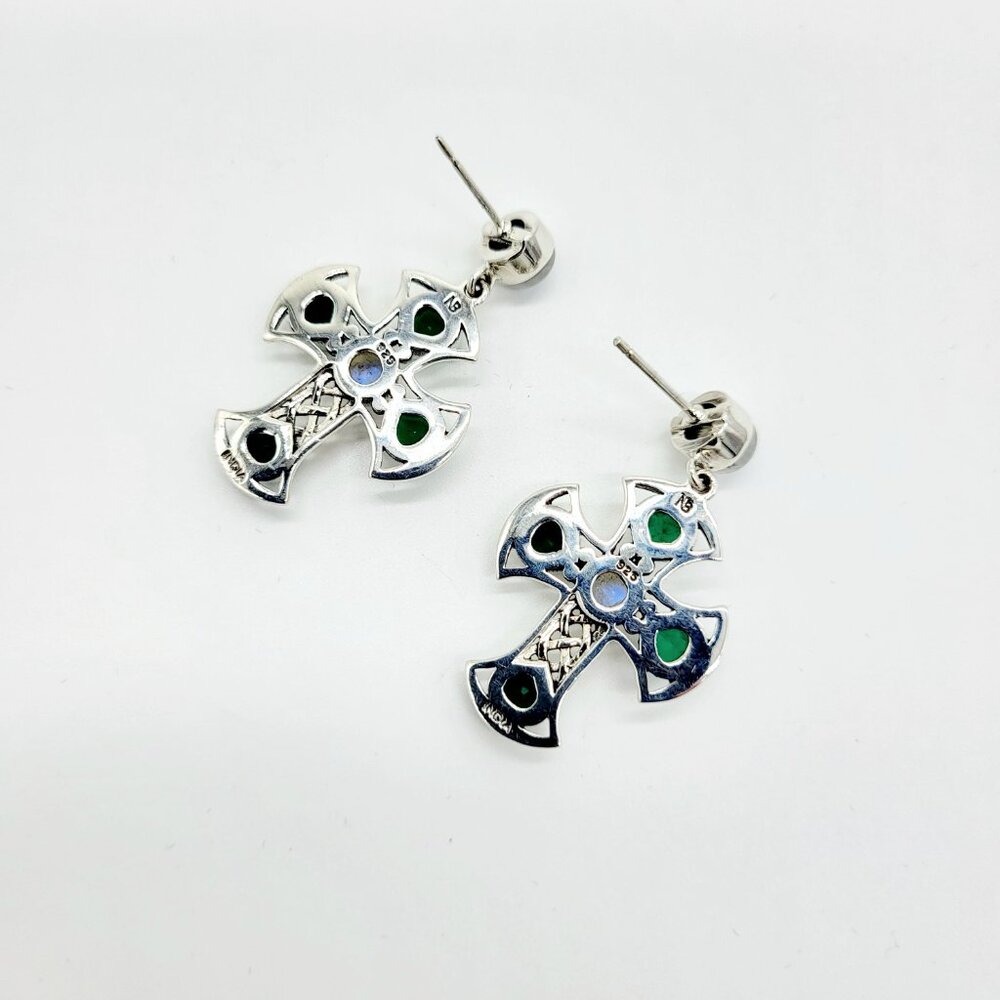 Nicky Butler Celtic Cross Gemstone Designer Earrings .925 Sterling Silver - Picture 3 of 4